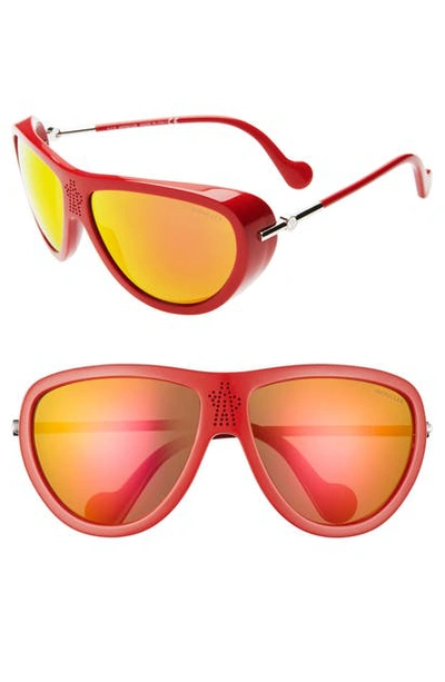 Shop Moncler 66mm Mirrored Tinted Aviator Sunglasses In Red/ Smoke Mirror