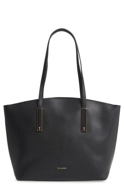 Shop Ted Baker Large Sheriee Curved Leather Shopper & Pouch In Black