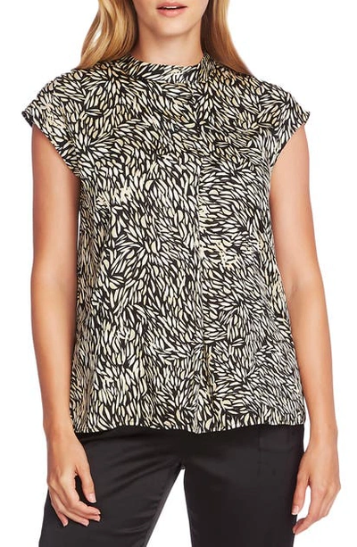 Shop Vince Camuto Drifting Petals Short Sleeve Blouse In Rich Black