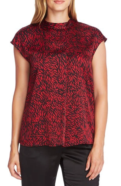 Shop Vince Camuto Drifting Petals Short Sleeve Blouse In Tulip Red