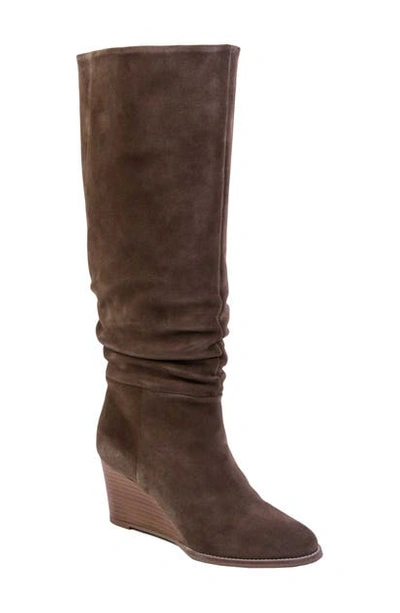 Shop Andre Assous Saffi Slouch Wedge Boot In Taupe Suede