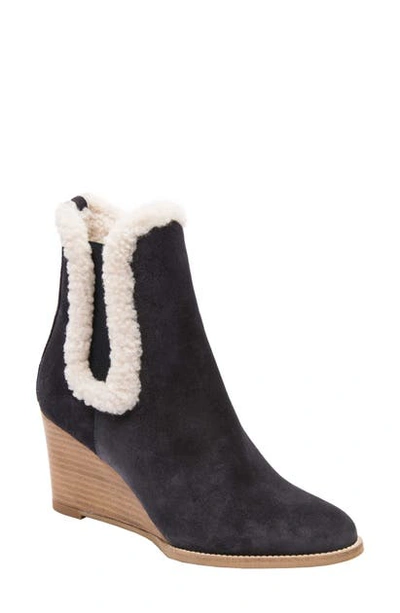 Shop Andre Assous Sasha Wedge Bootie In Navy Suede