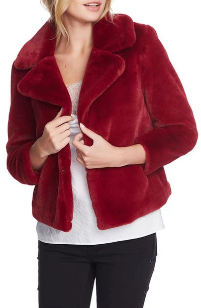 Shop 1.state Faux Mink Wide Collar Jacket In Deep Rouge
