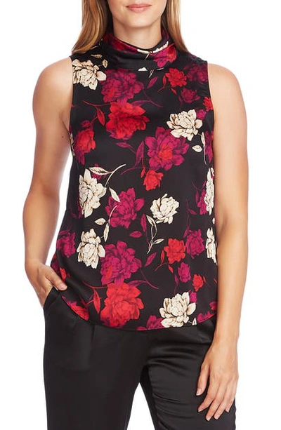 Shop Vince Camuto Enchanted Floral Sleeveless Hammered Satin Blouse In Tulip Red