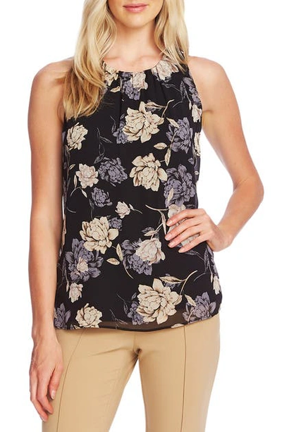 Shop Vince Camuto Enchanted Floral Chiffon Tank In Rich Black