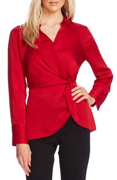 Shop Vince Camuto Twist Front Satin Top In Tulip Red