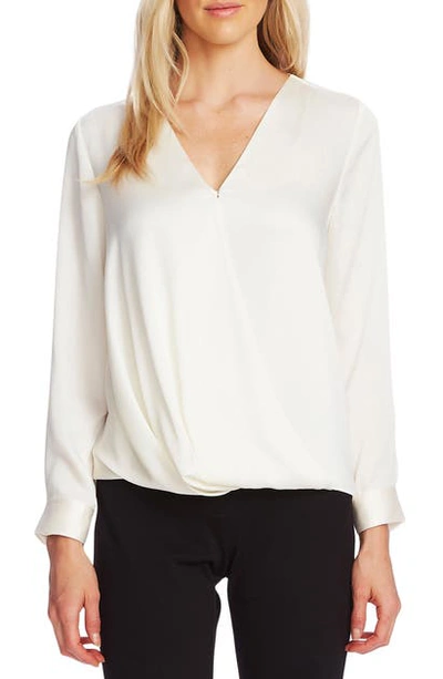Shop Vince Camuto Faux Wrap Satin Blouse In Pearl Ivory