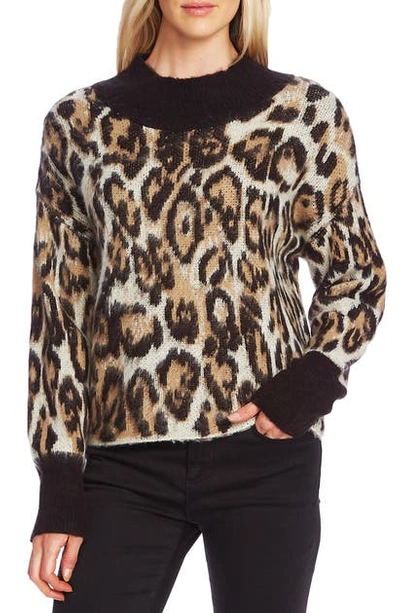Shop Vince Camuto Cheetah Sweater In Rich Black