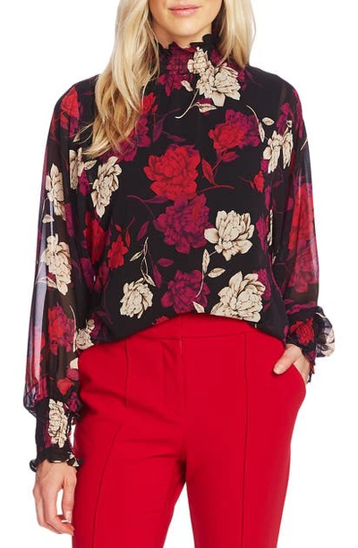 Shop Vince Camuto Enchanted Floral High Neck Long Sleeve Chiffon Blouse In Tulip Red