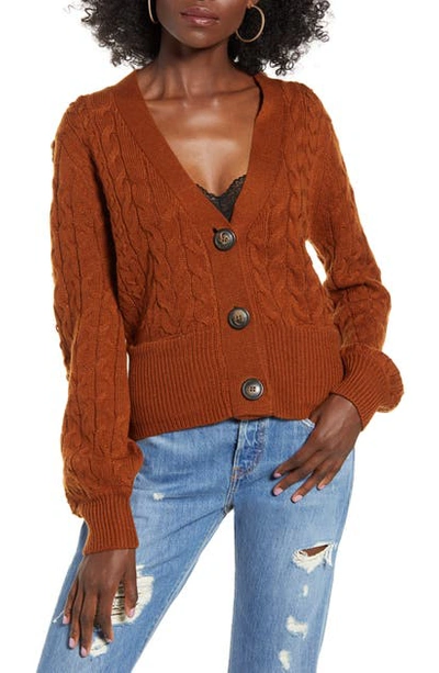 Shop Joa Cable Knit Cardigan In Rust