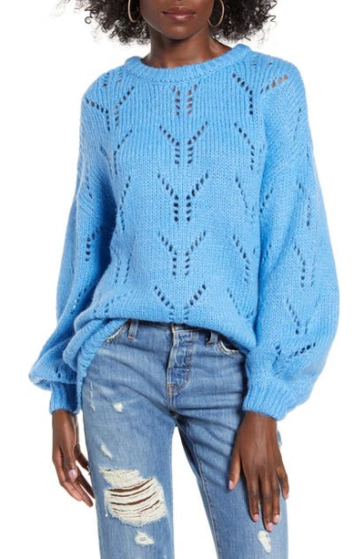 Shop Joa Balloon Sleeve Sweater In Cerulean Blue