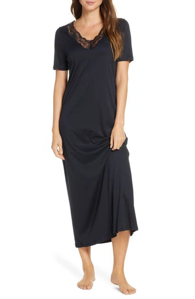 Shop Hanro Valencia Lace Trim Nightgown In Black