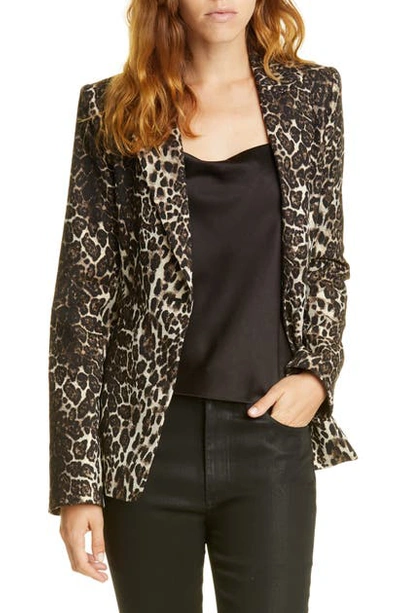 Shop Alice And Olivia Toby Fitted Leopard Print Stretch Cotton Blend Blazer In Brown Multi