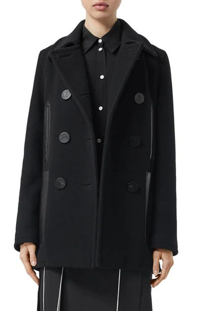 Shop Burberry Leather Pocket Peacoat In Black