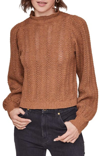 Shop Astr Brynn Pointelle Blouson Sleeve Sweater In Caramel Multi