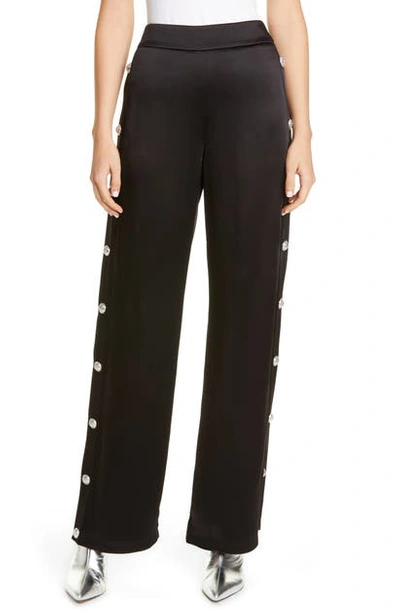 Shop Balmain Side Button High Waist Satin Track Pants In Noir