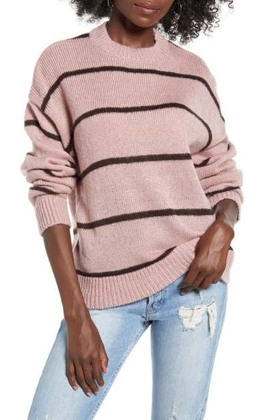 Shop Wayf Lonny Stripe Boyfriend Sweater In Mauve Stripe