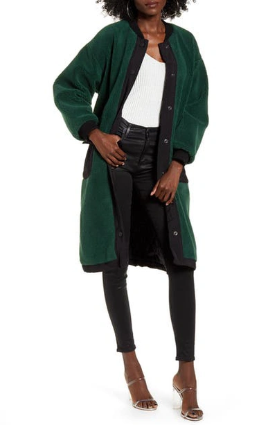 Shop Joa Teddy Faux Fur Long Bomber Coat In Hunter Green/ Black