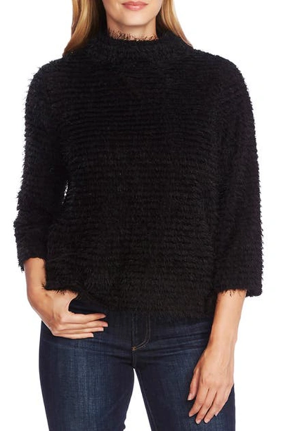 Shop Vince Camuto Eyelash Fringe Stripe Sweater In Rich Black