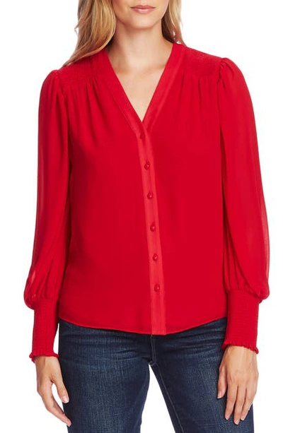 Shop Vince Camuto Smock Detail Blouson Sleeve Top In Tulip Red