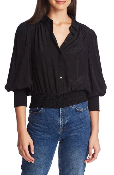 Shop 1.state Dot Jacquard Smocked Waist Button Front Top In Rich Black