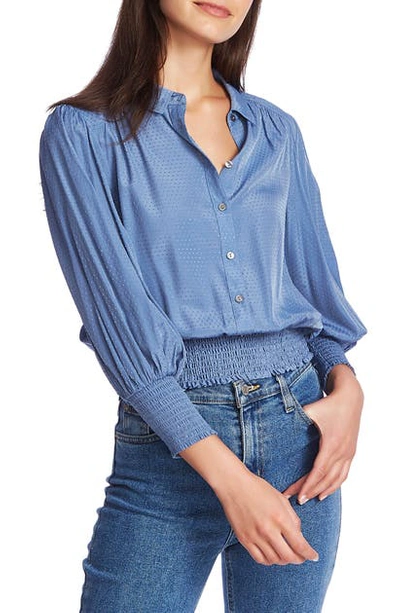 Shop 1.state Dot Jacquard Smocked Waist Button Front Top In Storm Blue