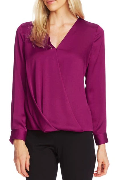 Shop Vince Camuto Faux Wrap Satin Blouse In Magenta