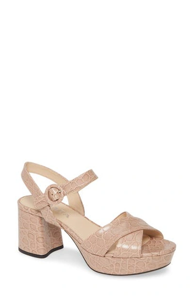 Shop Prada Quarter Strap Platform Sandal In Nude Croc