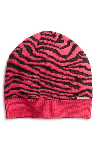 Shop Michael Michael Kors Tiger Pattern Metallic Beanie In Electric Pink