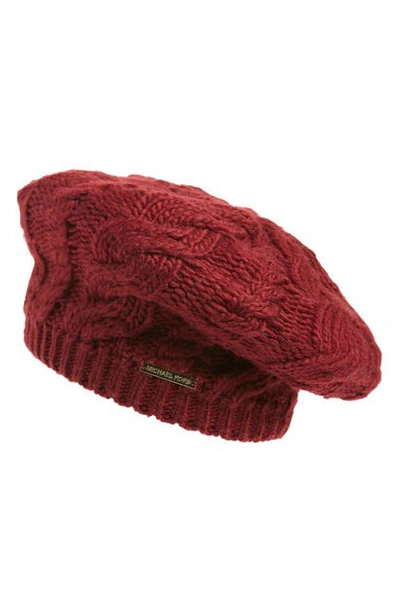 Shop Michael Michael Kors Cable Knit Beret In Dark Brandy