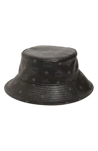 Shop Mcm Visetos Faux Leather Bucket Hat In Black