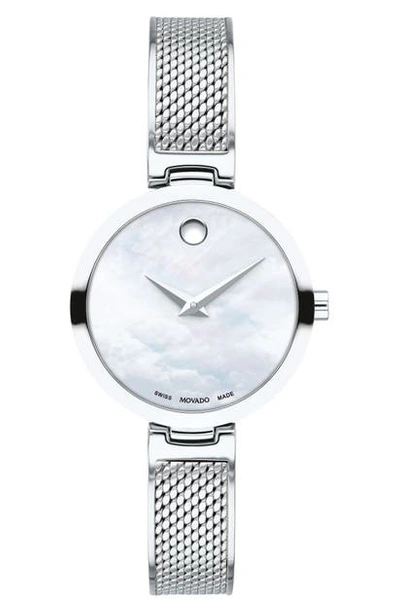 Shop Movado Amika Mesh Bracelet Watch, 27mm In Silver/ White Mop/ Silver