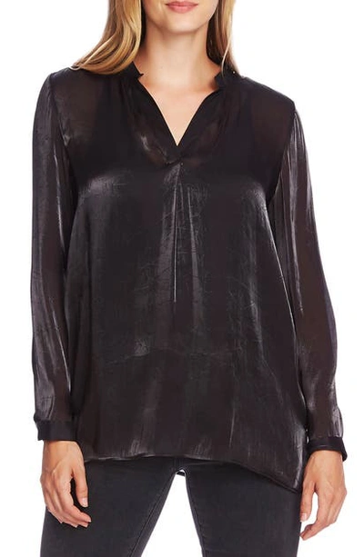 Shop Vince Camuto Iridescent Georgette Henley Blouse In Rich Black
