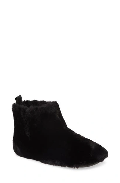 Shop Fitflop Faux Fur Slipper Bootie In All Black Fabric