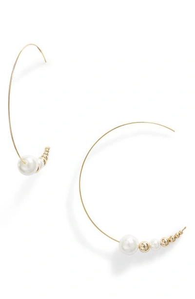 Shop Jules Smith Imitation Pearl Threader Hoop Earrings In Gold