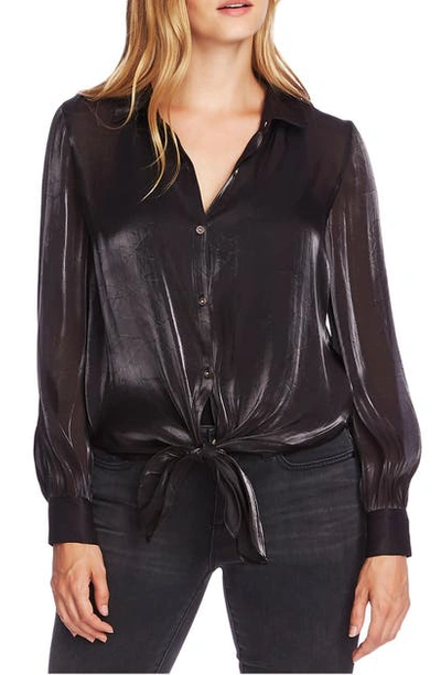 Shop Vince Camuto Tie Front Iridescent Blouse In Rich Black