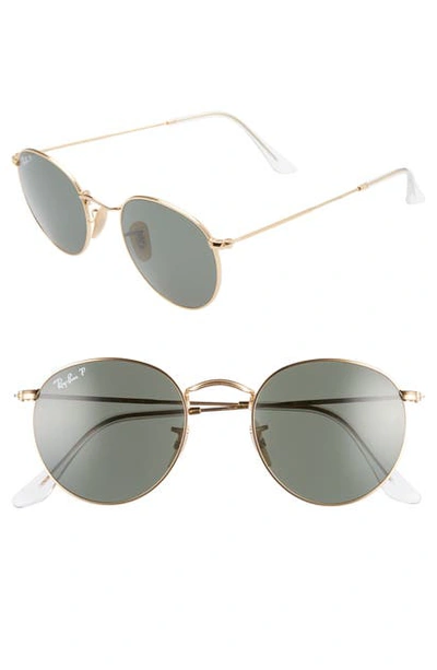 Shop Ray Ban 50mm Retro Inspired Round Metal Sunglasses In Gold/ Polar Green