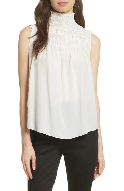 Shop Frame Smocked Sleeveless Silk Blouse In Off White