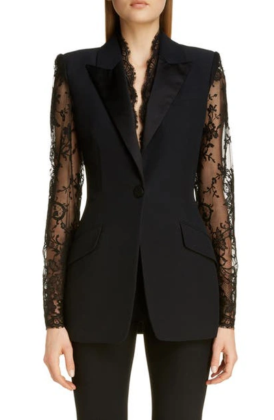 Shop Alexander Mcqueen Lace Detail Jacket In Black