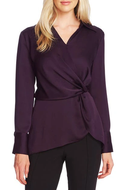 Shop Vince Camuto Twist Front Satin Top In Blackberry