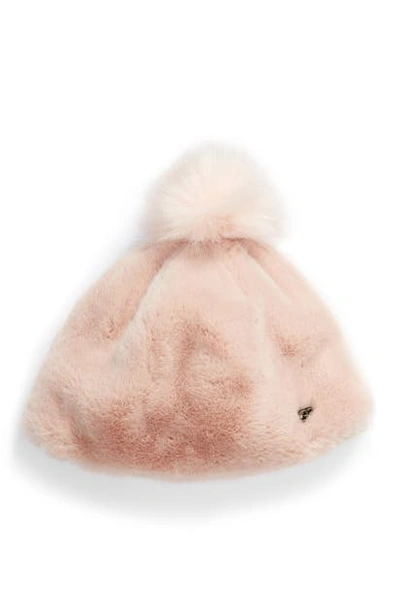Shop Ugg Faux Fur Pompom Beanie In Pink Crystal