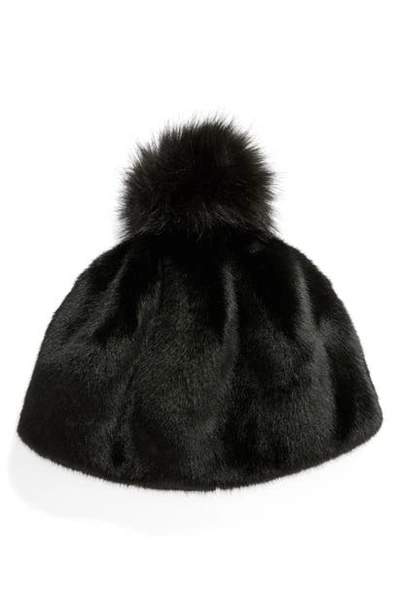 Shop Ugg Faux Fur Pompom Beanie In Black
