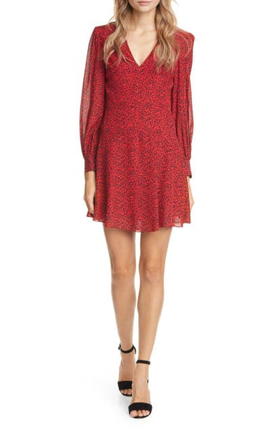 Shop Alice And Olivia Polly Red Leopard Print Long Sleeve Fit & Flare Dress In Mini Leopard Ruby/ Black