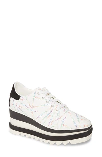 Shop Stella Mccartney Sneak Elyse Logo Print Platform Sneaker In White/ Rainbow