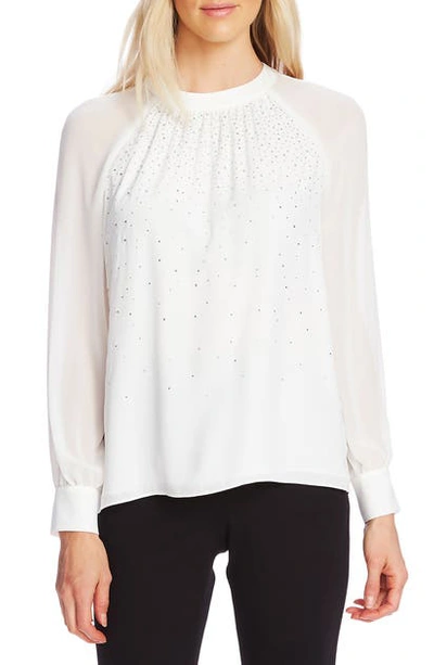 Shop Vince Camuto Embellished Front Chiffon Sleeve Top In Pearl Ivory