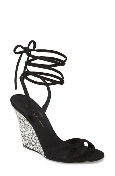 Shop Giuseppe Zanotti Crystal Embellished Wedge Sandal In Black/ Silver