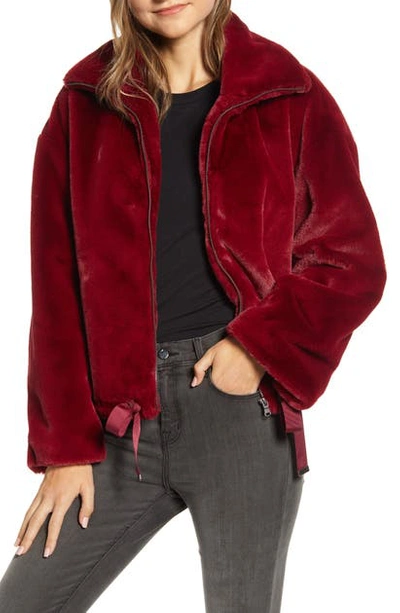 Shop Rebecca Minkoff Faux Fur Bomber Jacket In Burgundy