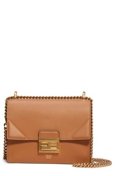 Shop Fendi Small Kan U Leather Shoulder Bag In Cloud/ Vibrato Gold