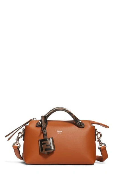 Shop Fendi Mini By The Way Leather Crossbody Bag In Brandy/ Maya Black/ Palladium