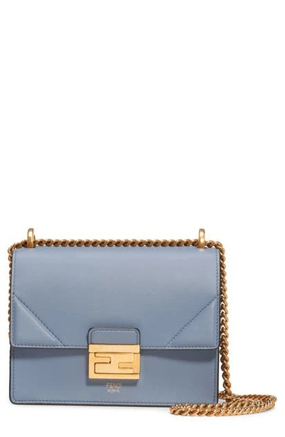 Shop Fendi Small Kan U Leather Shoulder Bag In Azzurro Merlino/ Vibrato Gold